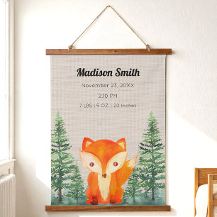 Woodland Fox Baby Birth Stats Nursery Hangend Wandkleed