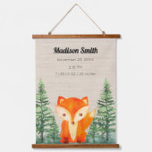Woodland Fox Baby Birth Stats Nursery Hangend Wandkleed (Voorkant)