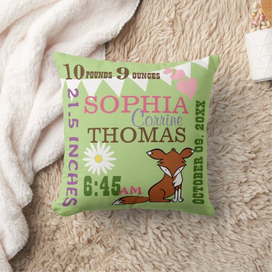Woodland Fox Baby Geboortestatistieken Kussen (Deken)