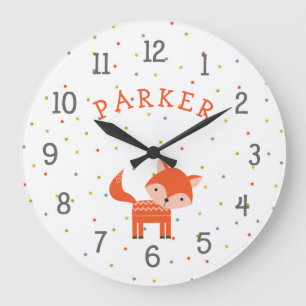 Woodland Fox baby kwekerijklok met naam Grote Klok