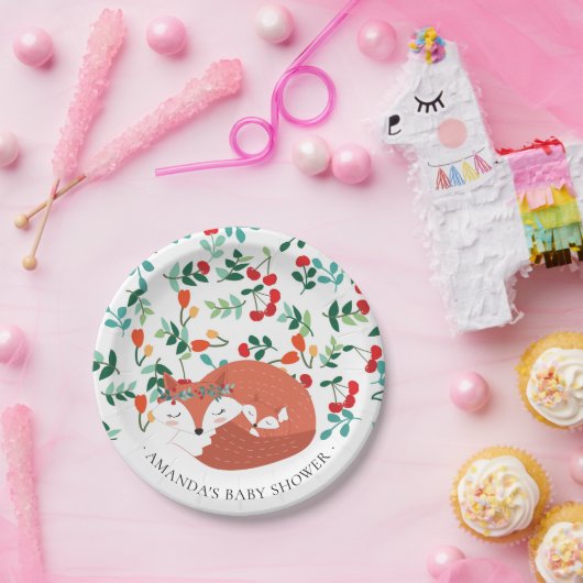 Woodland Fox Baby shower 7" Bord (Feest)