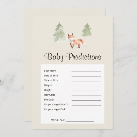 Woodland Fox Baby shower Baby Predication Game (Voorkant / Achterkant)