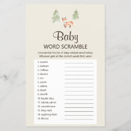 Woodland Fox Baby shower Baby Word Scramble Game Flyer