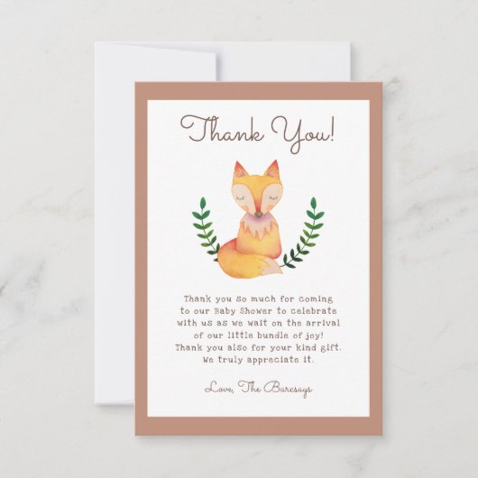 Woodland Fox Baby shower bedankje Bedankkaart (Voorkant)