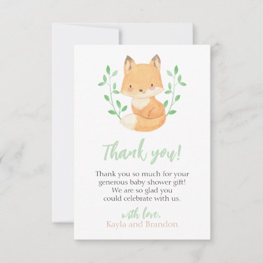 Woodland Fox Baby shower Bedankkaart (Voorkant)