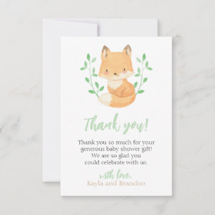 Woodland Fox Baby shower Bedankkaart