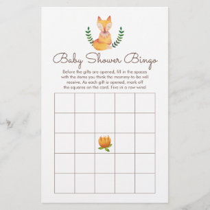 Woodland Fox Baby shower Bingo Game