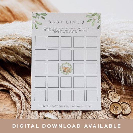 Woodland Fox Baby shower Bingo Game Kaart