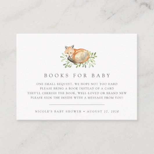 Woodland Fox Baby shower Book Request Kaarten (Voorkant)