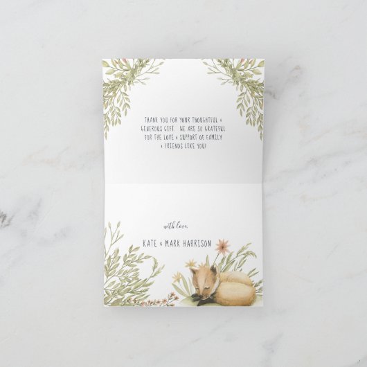 Woodland Fox | Baby shower bos Hartelijk dank Bedankkaart (Binnen)