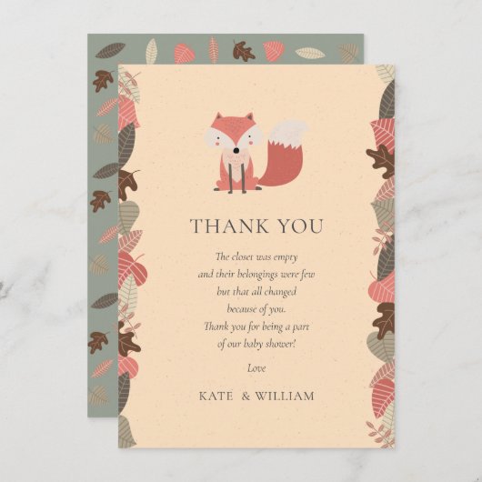 Woodland Fox Baby shower Dank u Gedicht Bedankkaart (Voorkant / Achterkant)