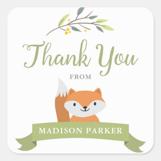 Woodland Fox Baby shower Dank u Stickers (Voorkant)