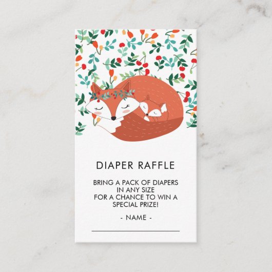 Woodland Fox Baby shower Diaper Raffle Ticket Informatiekaartje (Voorkant)