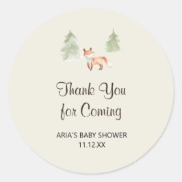Woodland Fox Baby shower Favor Ronde Sticker