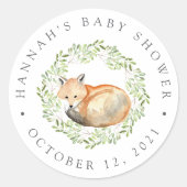 Woodland Fox Baby shower Favor Ronde Sticker (Voorkant)