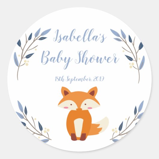 Woodland Fox Baby shower Favor Sticker (Voorkant)
