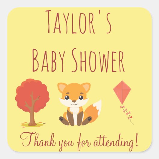 Woodland Fox Baby shower Hartelijk dank Vierkante Sticker (Voorkant)