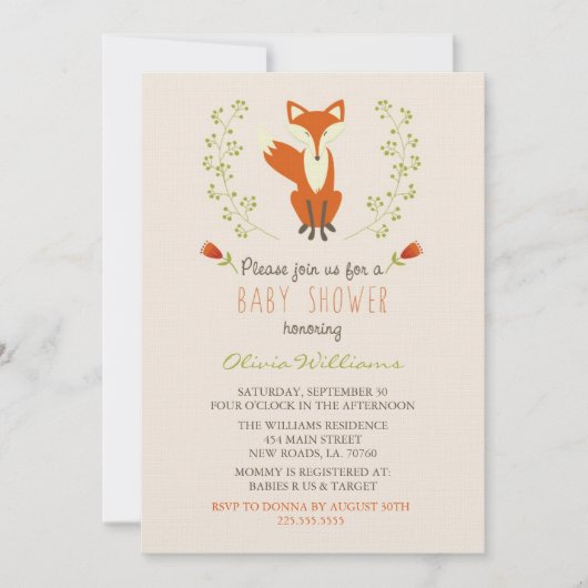 Woodland Fox Baby Shower Invitaties Kaart (Voorkant)