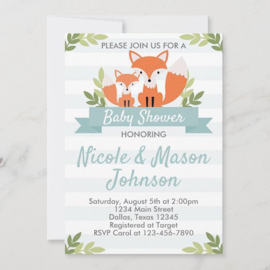 Woodland Fox Baby shower Invitation Invite Kaart (Voorkant)