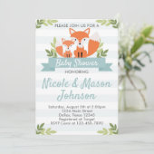 Woodland Fox Baby shower Invitation Invite Kaart (Staand voorkant)