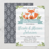 Woodland Fox Baby shower Invitation Invite Kaart (Voorkant / Achterkant)