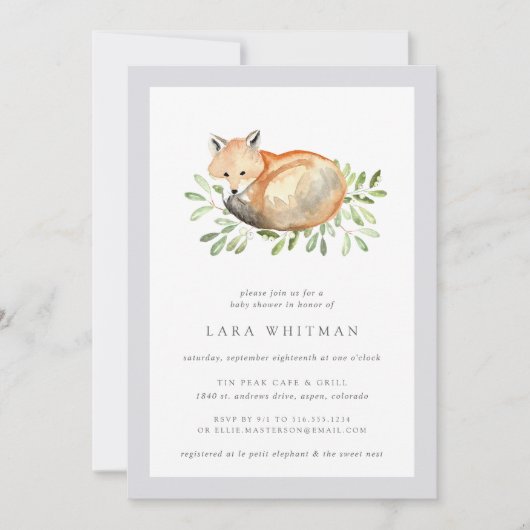 Woodland Fox Baby shower Invitation Kaart (Voorkant)