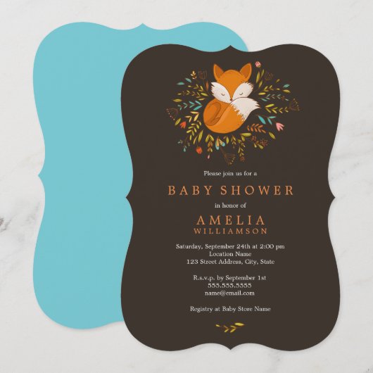 Woodland Fox Baby shower Invitation Kaart (Voorkant / Achterkant)