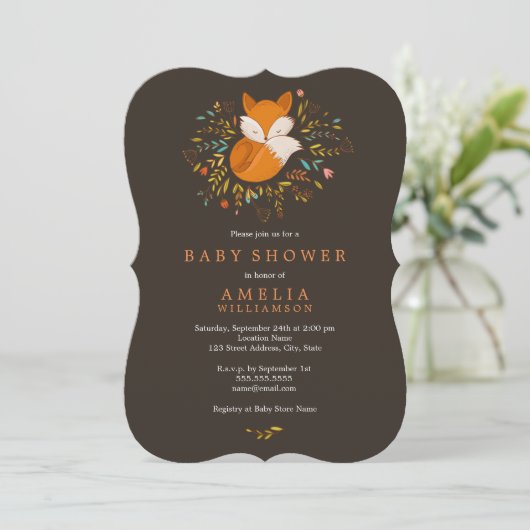 Woodland Fox Baby shower Invitation Kaart (Staand voorkant)