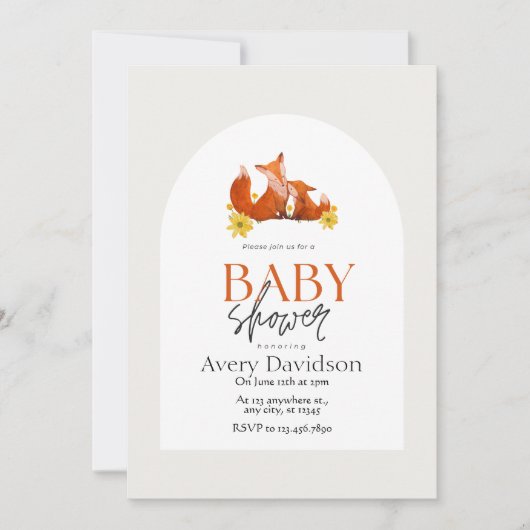 Woodland Fox Baby shower Invitation Kaart (Voorkant)