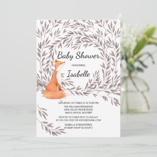 Woodland Fox Baby shower Invite Kaart (Staand voorkant)
