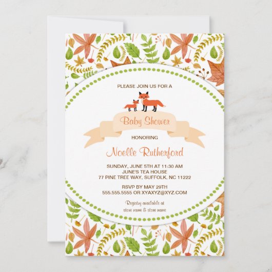 Woodland Fox Baby shower Invites / moeder en baby Kaart (Voorkant)