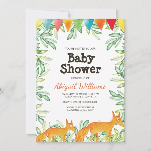 Woodland Fox Baby shower Kaart (Voorkant)