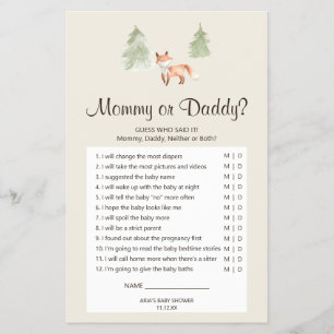 Woodland Fox Baby shower mama of papa Game Flyer