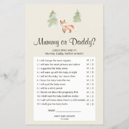 Woodland Fox Baby shower Mummy of Dad Game Flyer