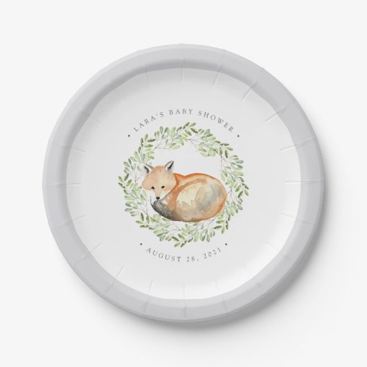 Woodland Fox Baby shower Papieren Bordje (Voorkant)