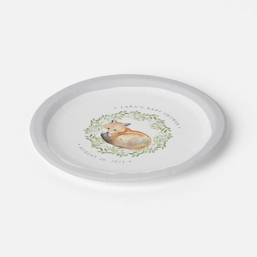 Woodland Fox Baby shower Papieren Bordje (Gekanteld)