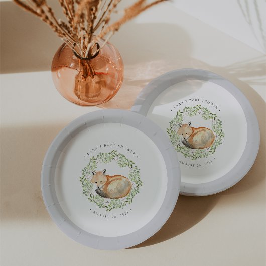 Woodland Fox Baby shower Papieren Bordje