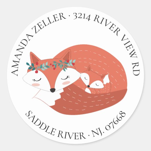 Woodland Fox Baby shower retour adreslabel Ronde Sticker (Voorkant)