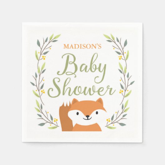 Woodland Fox Baby shower servetten (Voorkant)