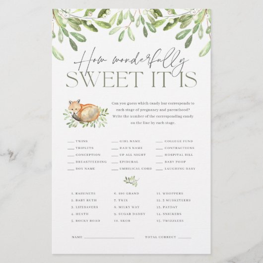 Woodland Fox Baby shower Snoep gissen spel Flyer (Voorkant)