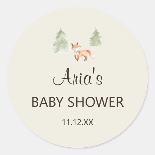 Woodland Fox Baby shower Uitnodigingsenvelop Seal Ronde Sticker (Voorkant)