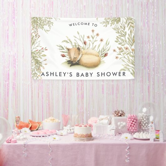 Woodland Fox | Baby shower Welkomstbanner Spandoek (Feest)