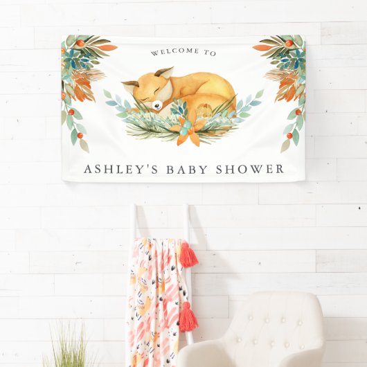 Woodland Fox | Baby shower Welkomstbanner Spandoek (Insitu)