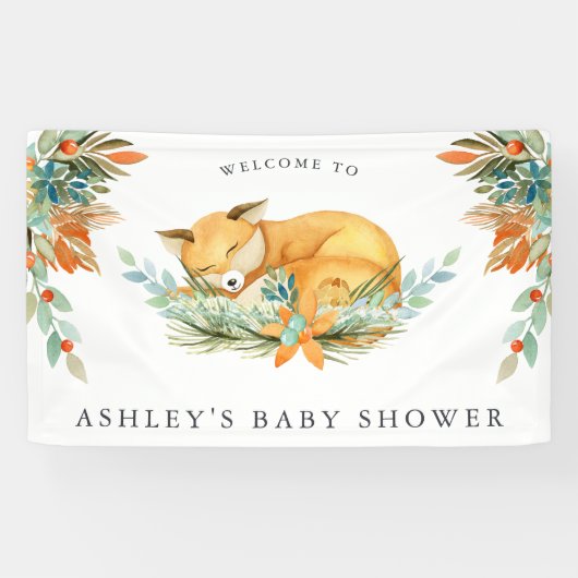 Woodland Fox | Baby shower Welkomstbanner Spandoek (Horizontaal)