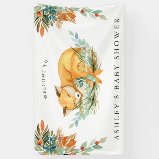 Woodland Fox | Baby shower Welkomstbanner Spandoek (Verticaal)