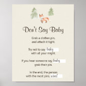 Woodland Fox Baby shower Zeg geen Baby Poster (Voorkant)