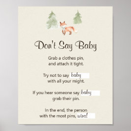Woodland Fox Baby shower Zeg geen Baby Poster
