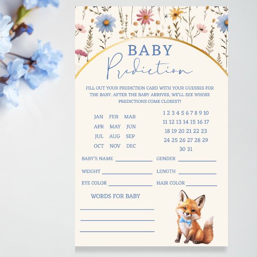 Woodland Fox Baby Voorspelling Spel Kaart Dusty Bl