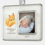 Woodland Fox Baby's 1e Kerstmis Foto Ornament (Links)