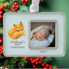 Woodland Fox Baby's 1e Kerstmis Foto Ornament
